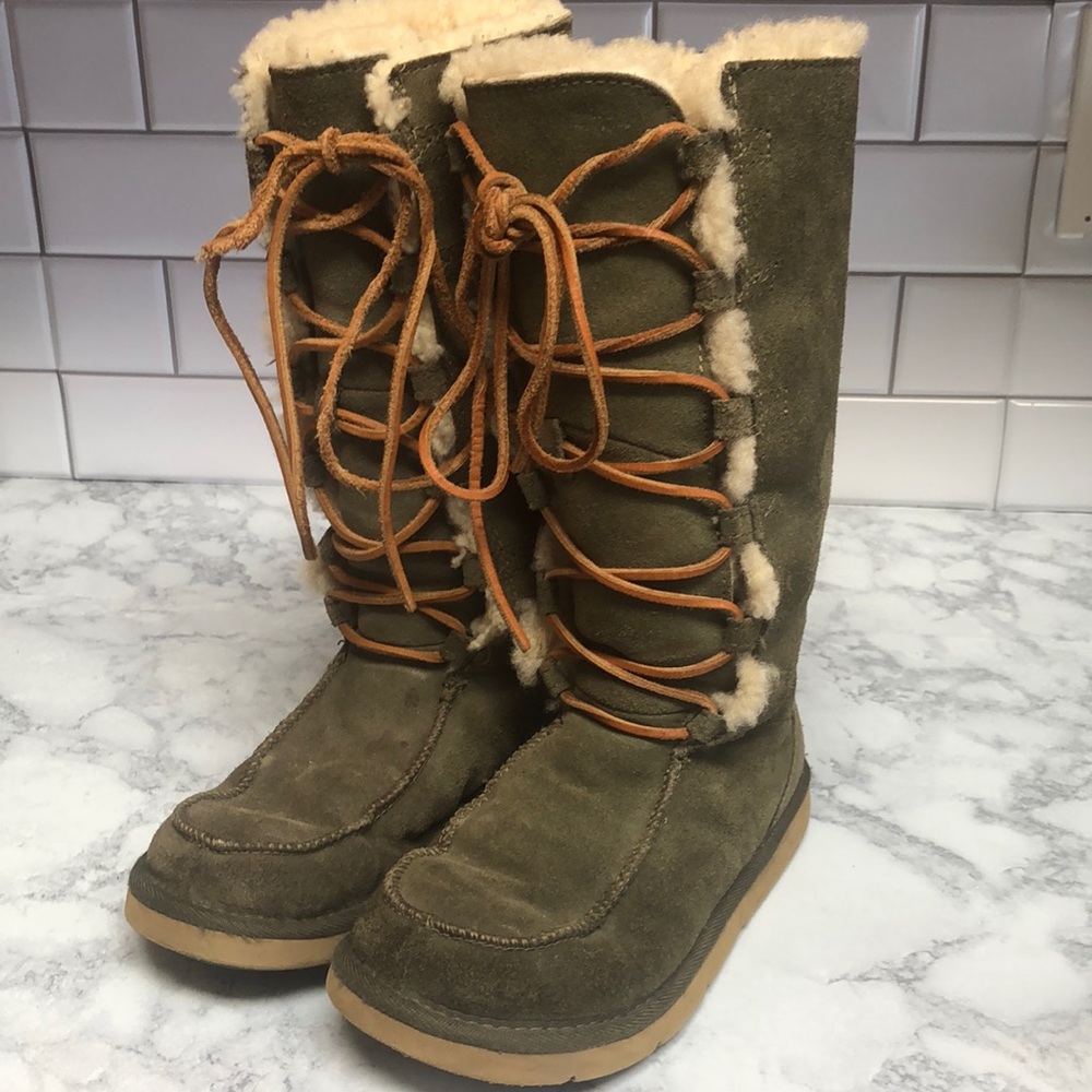 UGG Australia Whitley Lace Up Sherpa Lined Moccasins- Sage Green
